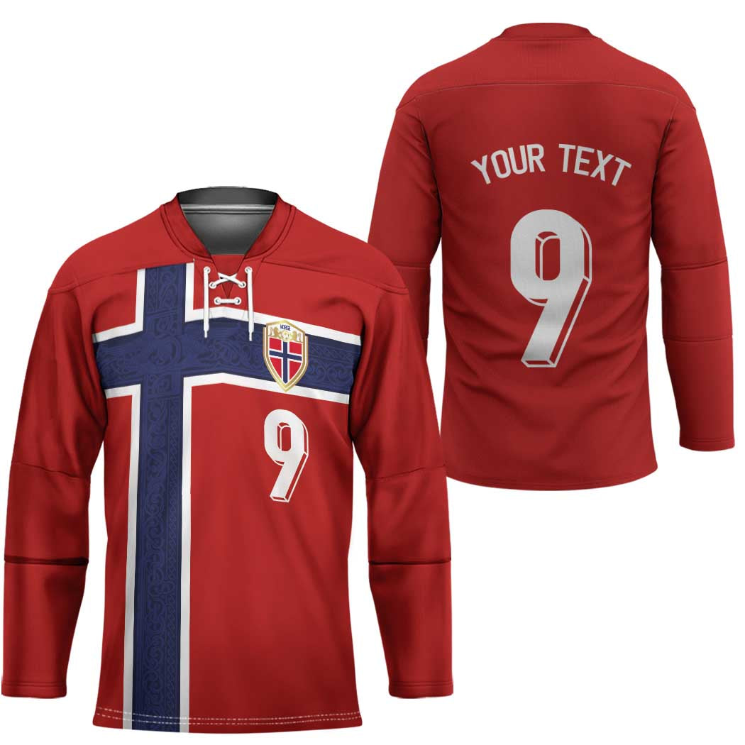 Custom Norway Football Hockey Jersey Cross Nordic Knot Pattern National Flag Style