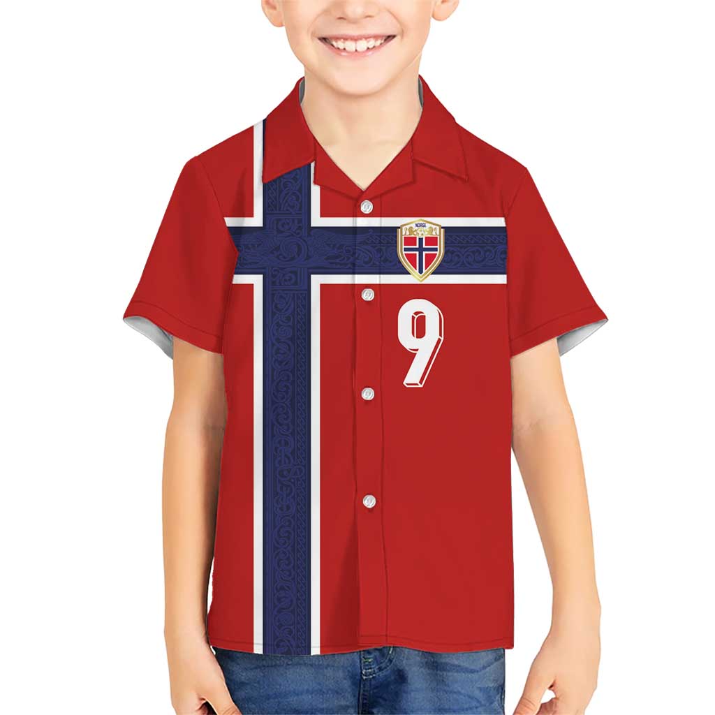 Custom Norway Football Kid Hawaiian Shirt Cross Nordic Knot Pattern National Flag Style