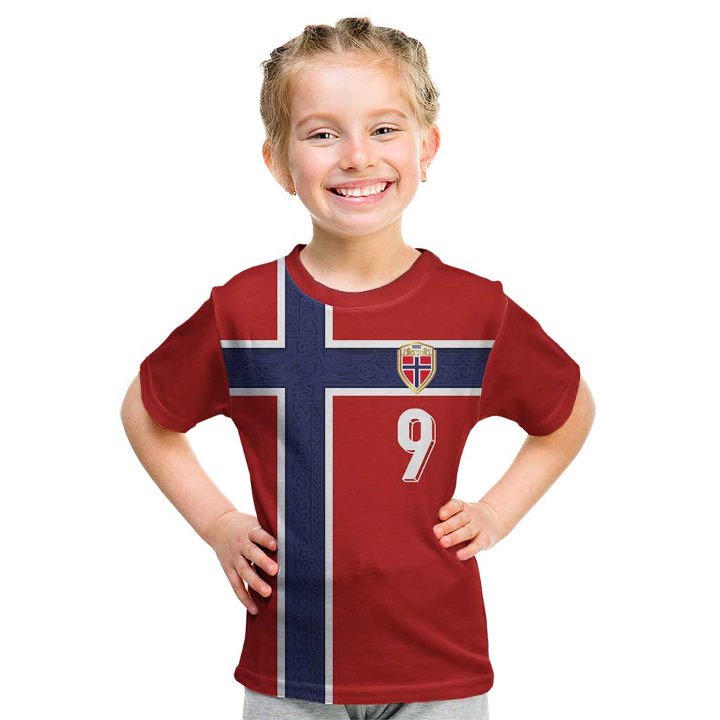 Custom Norway Football Kid T Shirt Cross Nordic Knot Pattern National Flag Style