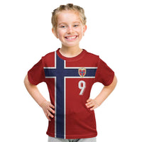 Custom Norway Football Kid T Shirt Cross Nordic Knot Pattern National Flag Style