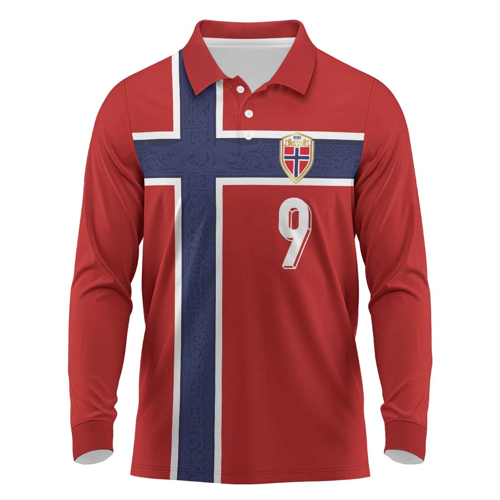 Custom Norway Football Long Sleeve Polo Shirt Cross Nordic Knot Pattern National Flag Style