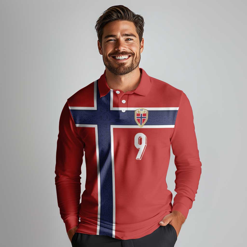 Custom Norway Football Long Sleeve Polo Shirt Cross Nordic Knot Pattern National Flag Style