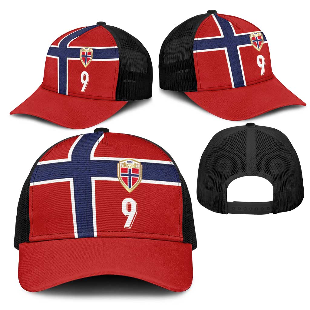 Custom Norway Football Mesh Trucker Cap Cross Nordic Knot Pattern National Flag Style