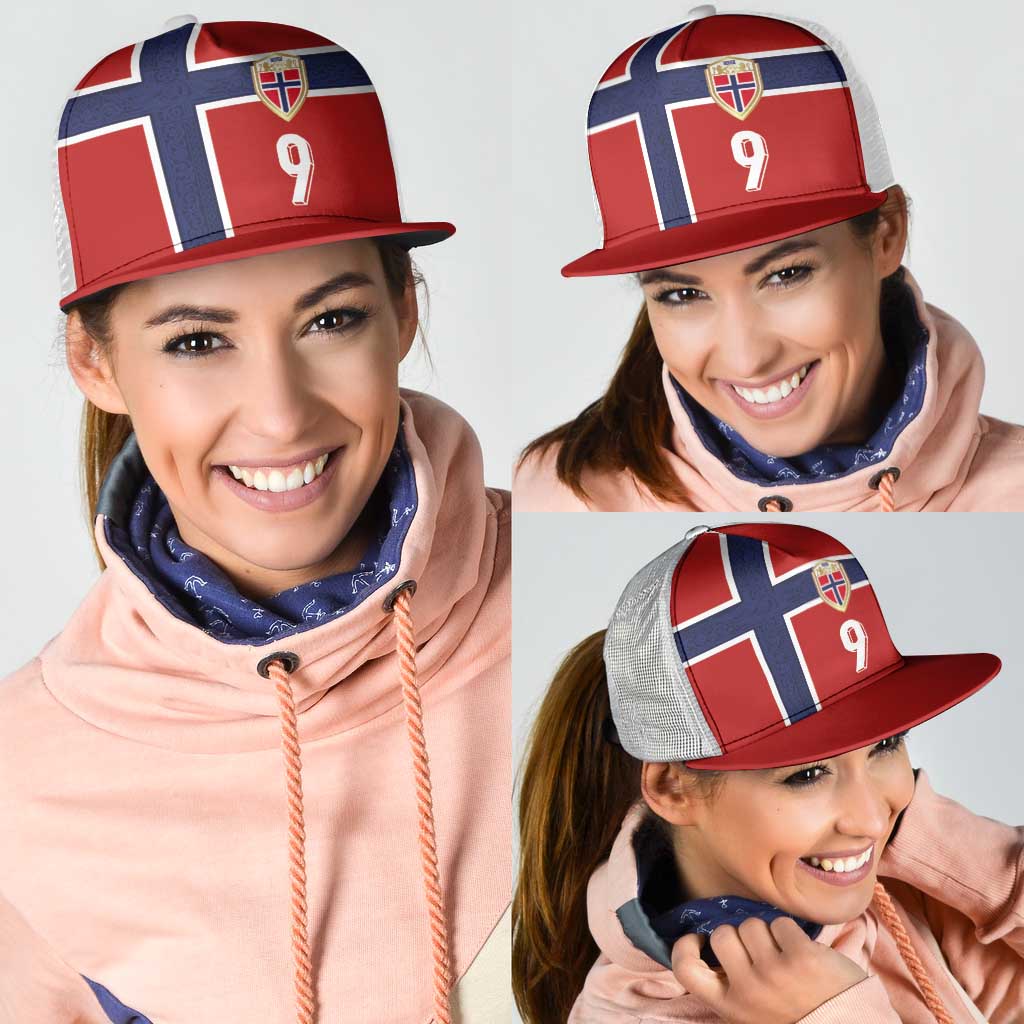 Custom Norway Football Mesh Trucker Cap Cross Nordic Knot Pattern National Flag Style