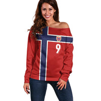 Custom Norway Football Off Shoulder Sweater Cross Nordic Knot Pattern National Flag Style