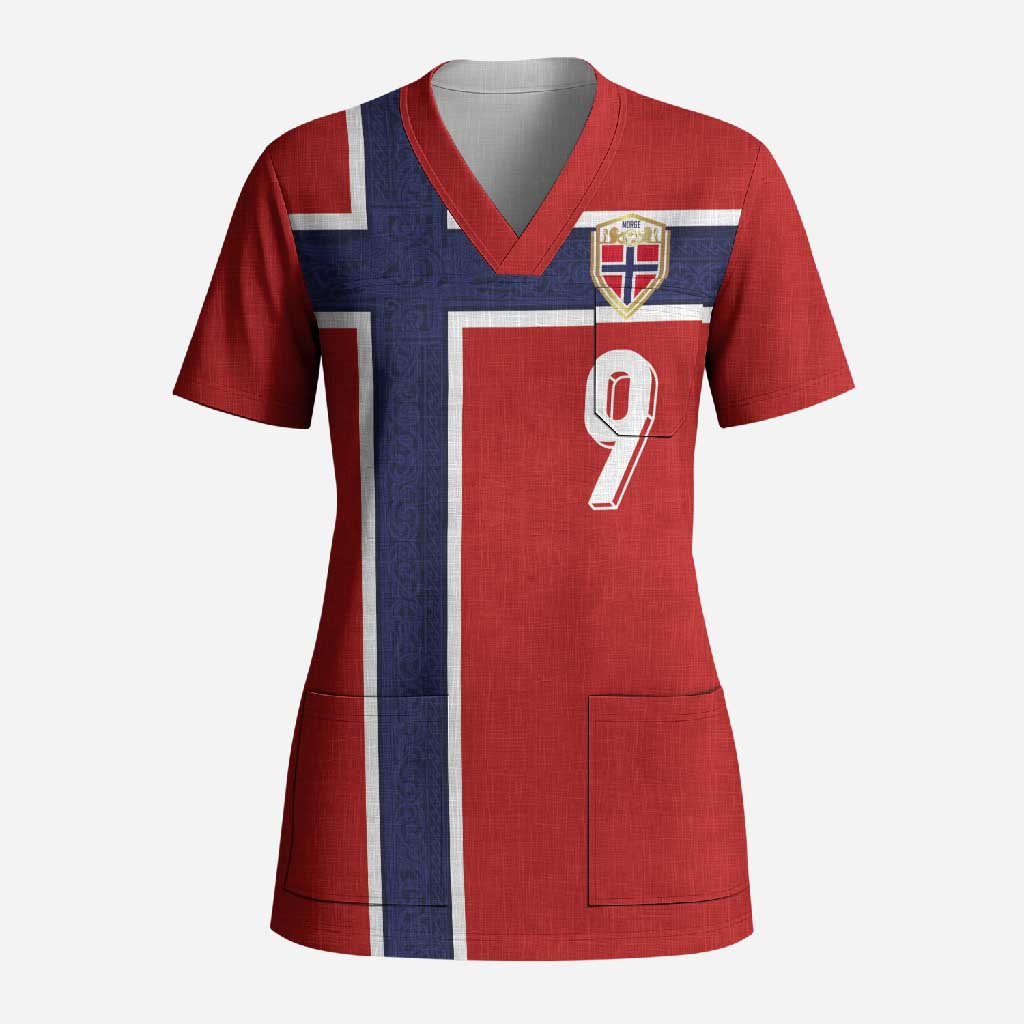 Custom Norway Football Scrub Top Cross Nordic Knot Pattern National Flag Style
