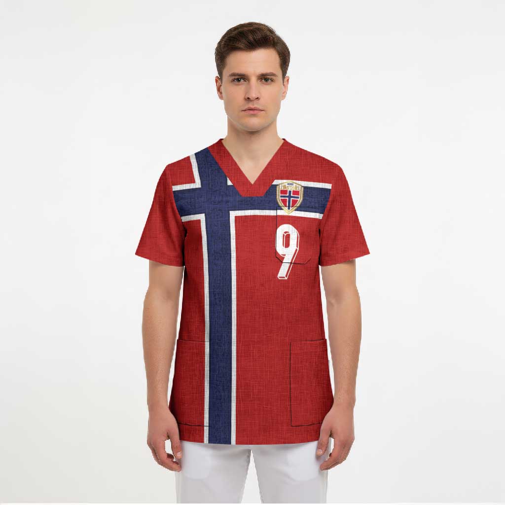 Custom Norway Football Scrub Top Cross Nordic Knot Pattern National Flag Style