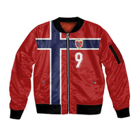Custom Norway Football Sleeve Zip Bomber Jacket Cross Nordic Knot Pattern National Flag Style