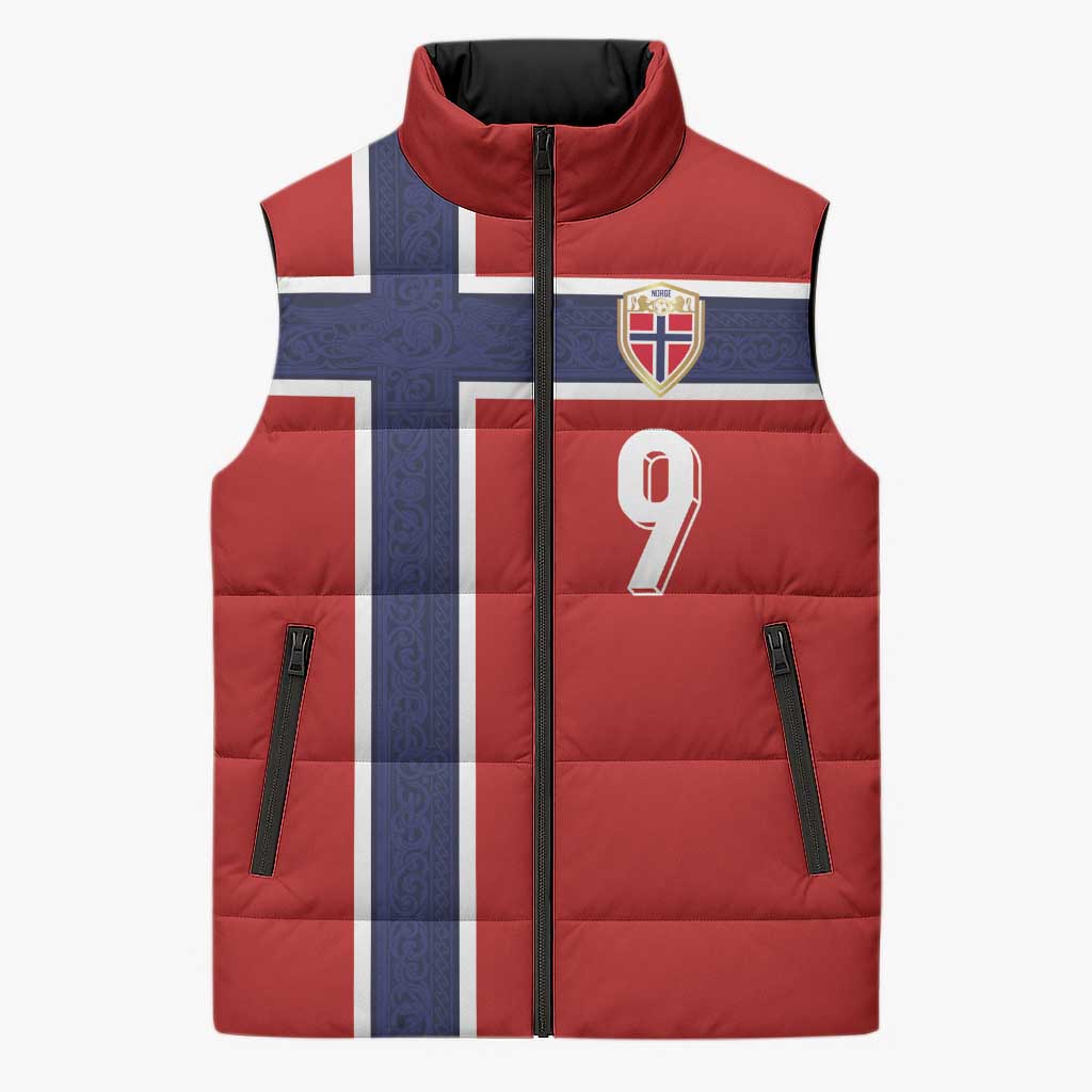 Custom Norway Football Sleeveless Puffer Jacket Cross Nordic Knot Pattern National Flag Style