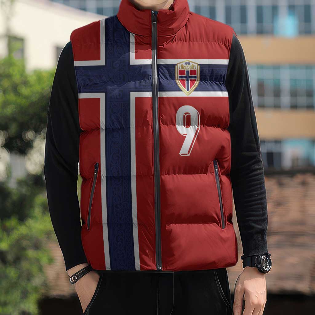 Custom Norway Football Sleeveless Puffer Jacket Cross Nordic Knot Pattern National Flag Style