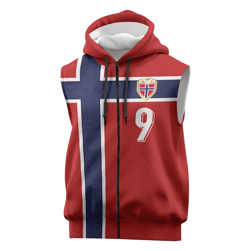 Custom Norway Football Sleeveless Zip Hoodie Cross Nordic Knot Pattern National Flag Style