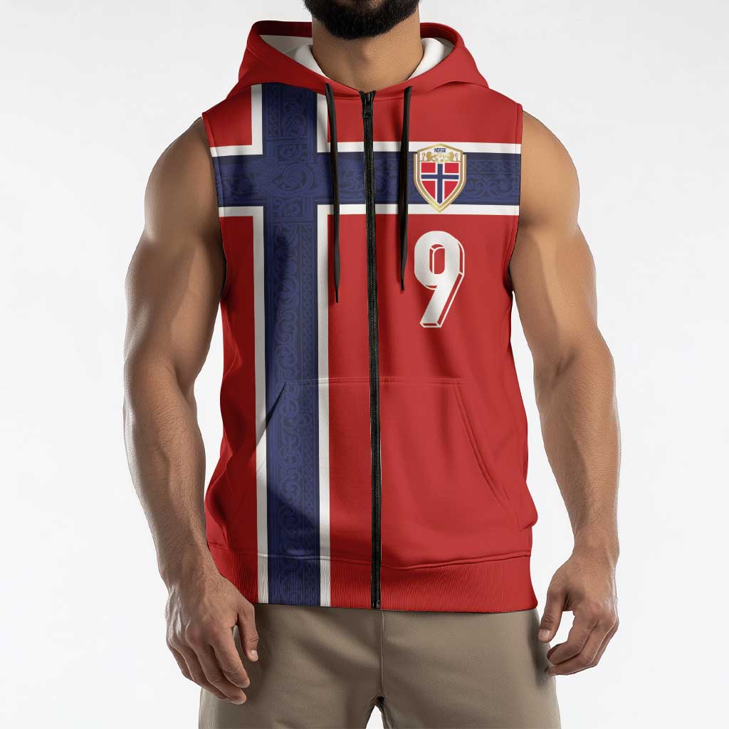 Custom Norway Football Sleeveless Zip Hoodie Cross Nordic Knot Pattern National Flag Style