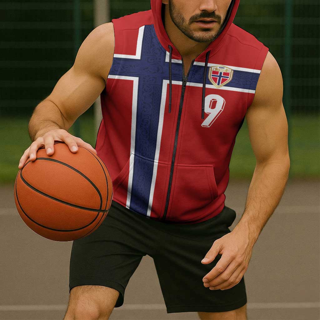 Custom Norway Football Sleeveless Zip Hoodie Cross Nordic Knot Pattern National Flag Style