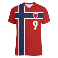 Custom Norway Football Women V-Neck T-Shirt Cross Nordic Knot Pattern National Flag Style