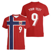 Custom Norway Football Women V-Neck T-Shirt Cross Nordic Knot Pattern National Flag Style