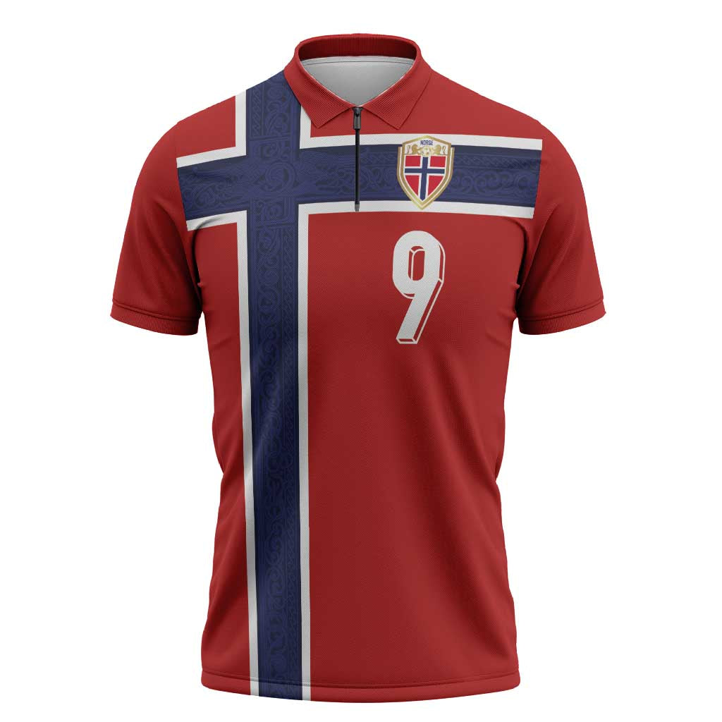 Custom Norway Football Zipper Polo Shirt Cross Nordic Knot Pattern National Flag Style
