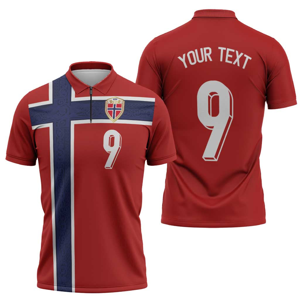 Custom Norway Football Zipper Polo Shirt Cross Nordic Knot Pattern National Flag Style