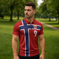 Custom Norway Football Zipper Polo Shirt Cross Nordic Knot Pattern National Flag Style