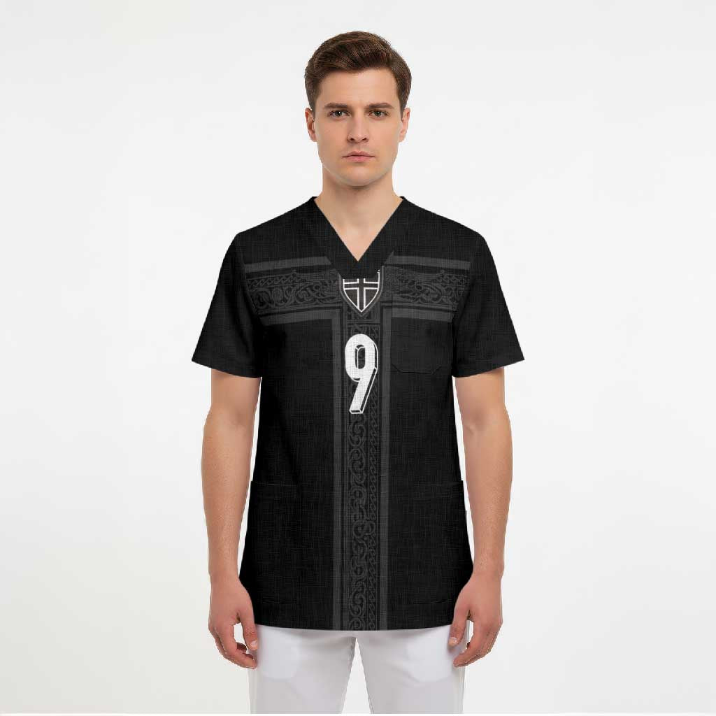Custom Norway Football Scrub Top Cross Nordic Knot Pattern