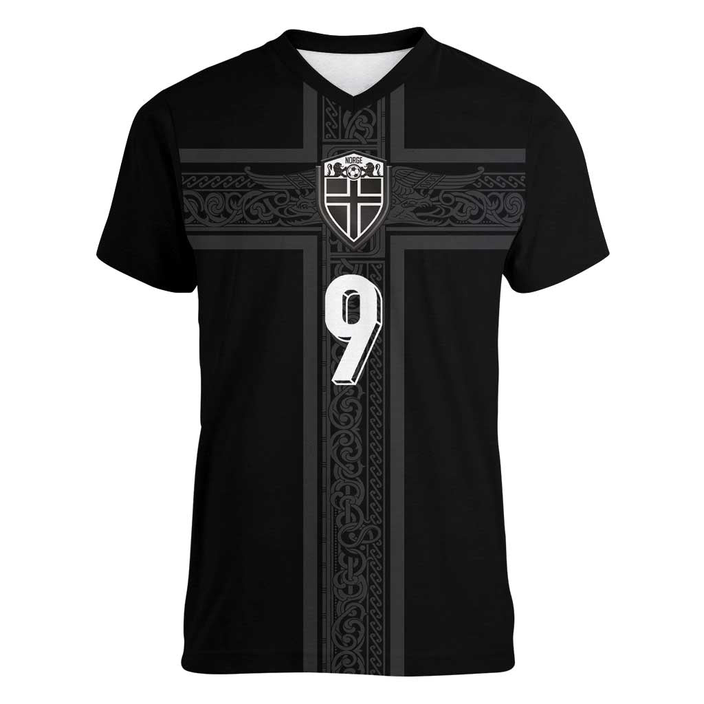 Custom Norway Football Women V-Neck T-Shirt Cross Nordic Knot Pattern