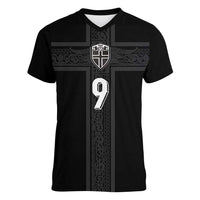 Custom Norway Football Women V-Neck T-Shirt Cross Nordic Knot Pattern
