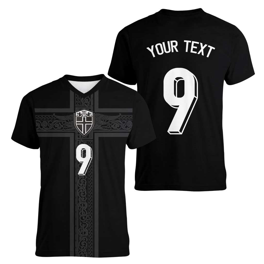Custom Norway Football Women V-Neck T-Shirt Cross Nordic Knot Pattern