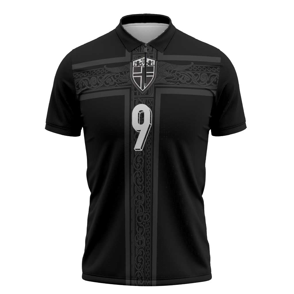 Custom Norway Football Zipper Polo Shirt Cross Nordic Knot Pattern