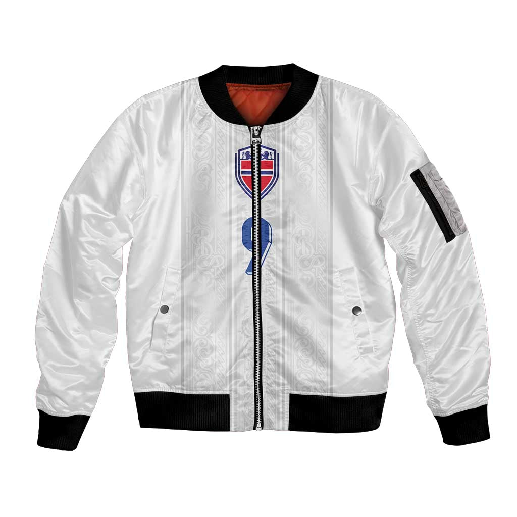 Custom Norway Football Sleeve Zip Bomber Jacket Nordic Knot Pattern