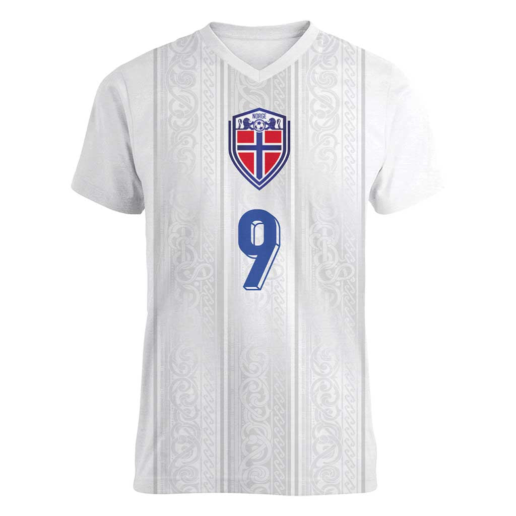 Custom Norway Football Women V-Neck T-Shirt Nordic Knot Pattern