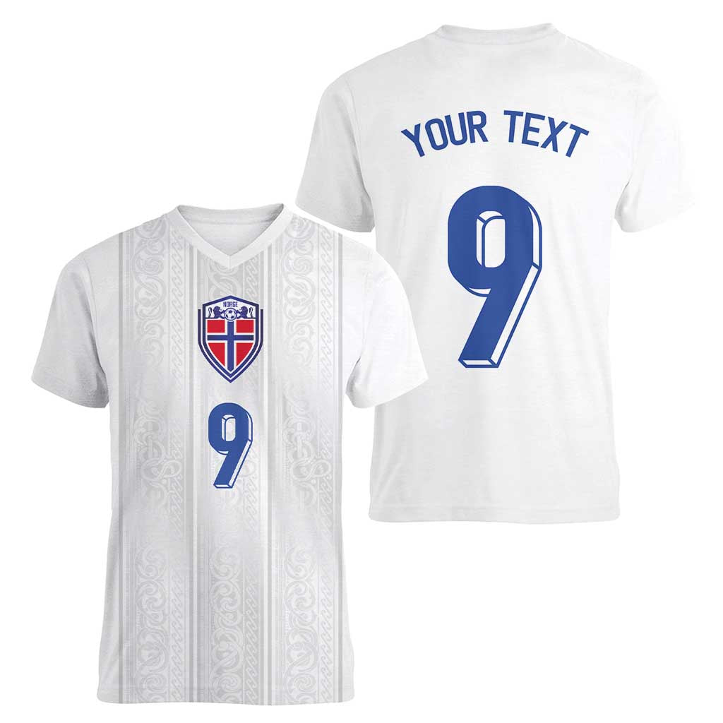 Custom Norway Football Women V-Neck T-Shirt Nordic Knot Pattern