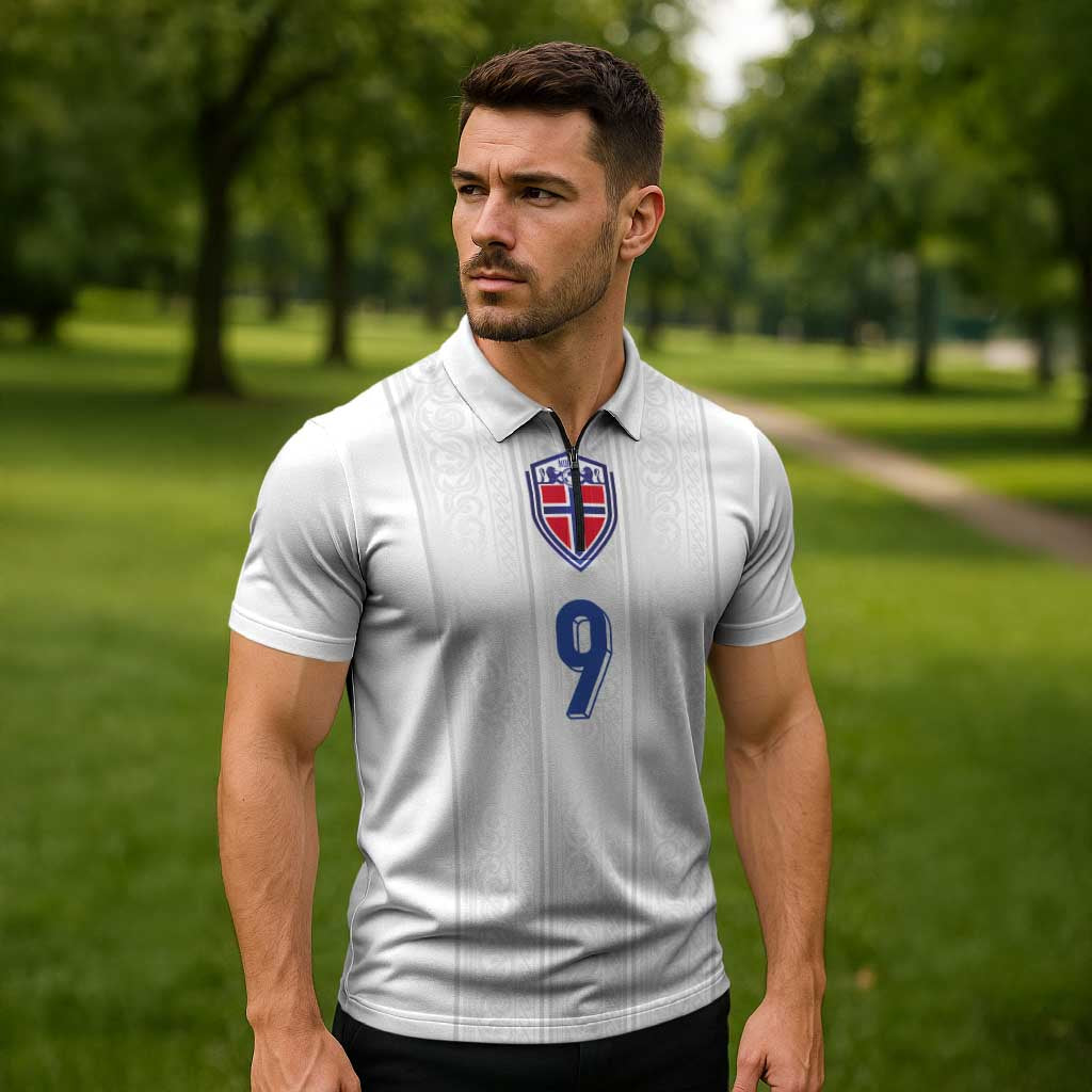 Custom Norway Football Zipper Polo Shirt Nordic Knot Pattern