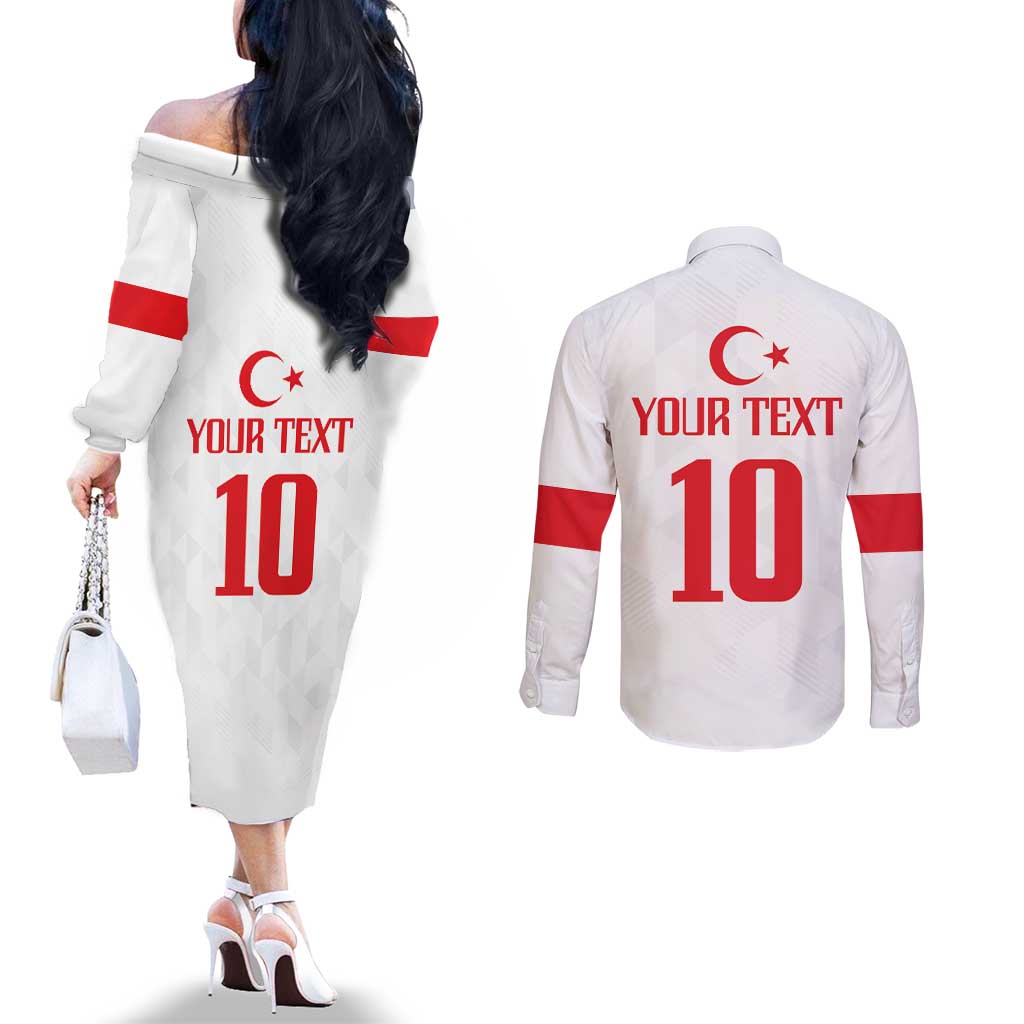 Turkey Football 2024 Go Champion Couples Matching Off The Shoulder Long Sleeve Dress and Long Sleeve Button Shirt