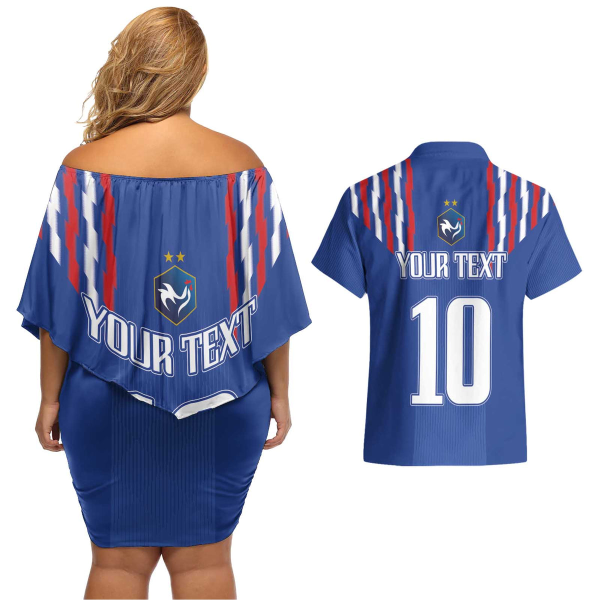 France Football 2024 Go Champion Couples Matching Off Shoulder Short Dress and Hawaiian Shirt - Wonder Print Shop