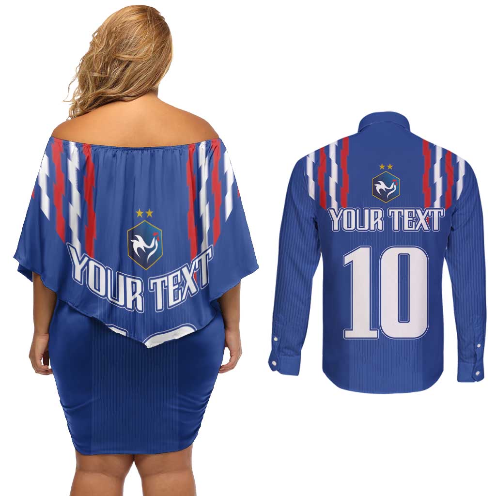 France Football 2024 Go Champion Couples Matching Off Shoulder Short Dress and Long Sleeve Button Shirt - Wonder Print Shop