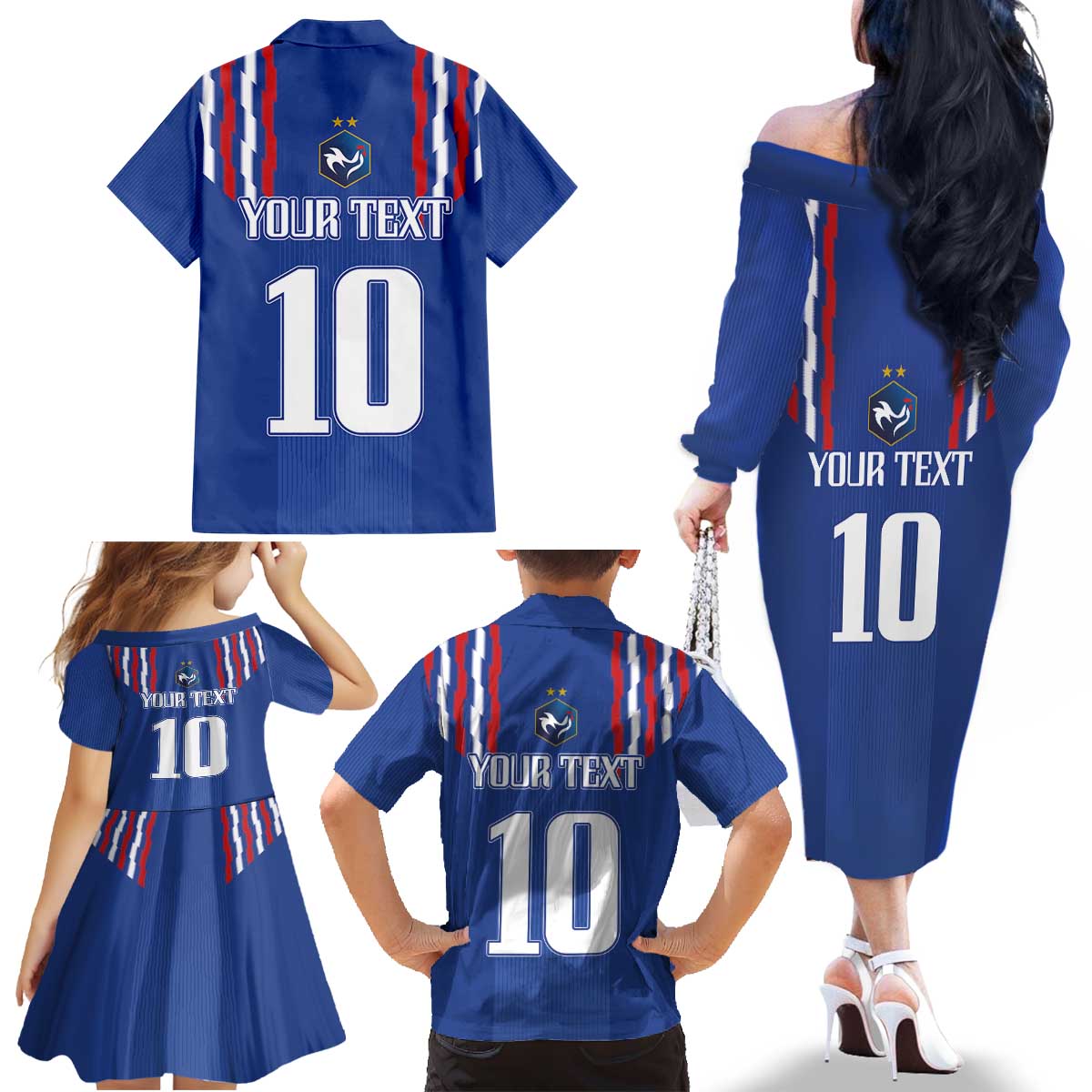 France Football 2024 Go Champion Family Matching Off The Shoulder Long Sleeve Dress and Hawaiian Shirt - Wonder Print Shop