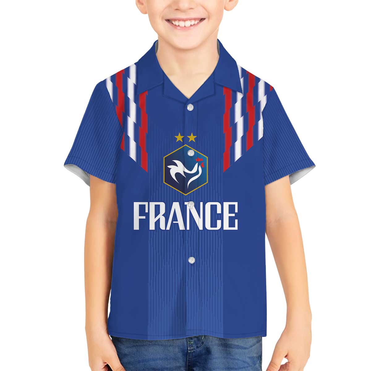 France Football 2024 Go Champion Family Matching Off The Shoulder Long Sleeve Dress and Hawaiian Shirt - Wonder Print Shop
