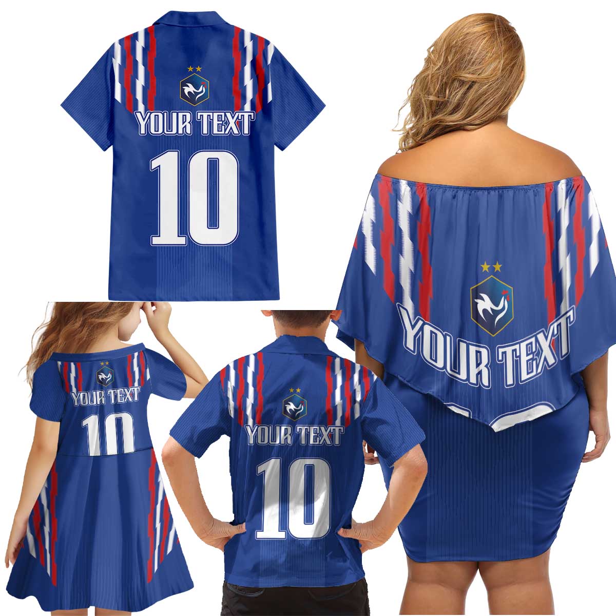 France Football 2024 Go Champion Family Matching Off Shoulder Short Dress and Hawaiian Shirt - Wonder Print Shop