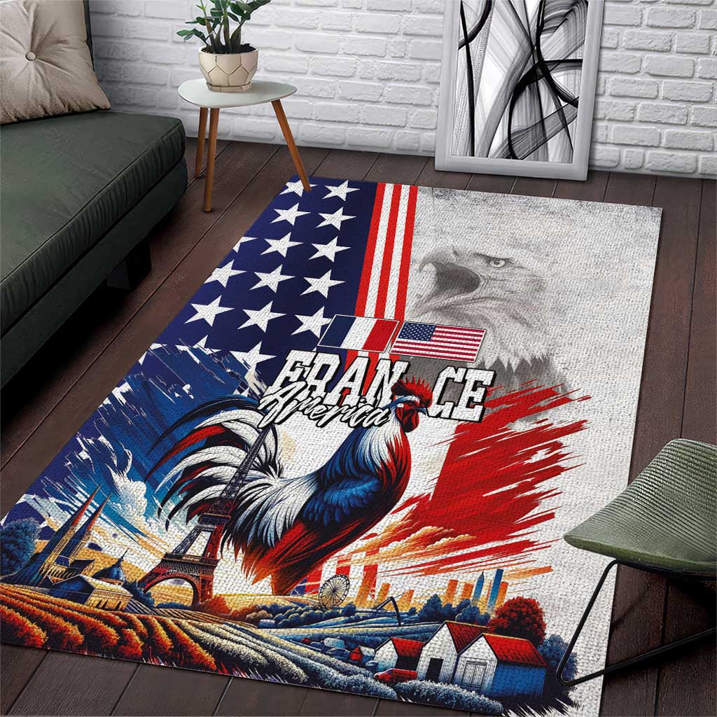 French-American Heritage Month Area Rug National Flags Style with Rooster and Bald Eagle - Wonder Print Shop