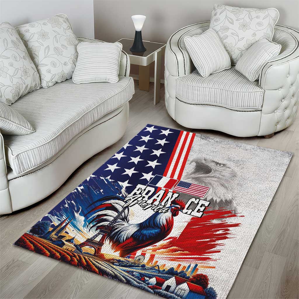 French-American Heritage Month Area Rug National Flags Style with Rooster and Bald Eagle - Wonder Print Shop
