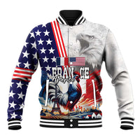 French-American Heritage Month Baseball Jacket National Flags Style with Rooster and Bald Eagle - Wonder Print Shop