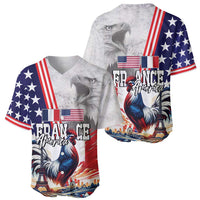 French-American Heritage Month Baseball Jersey National Flags Style with Rooster and Bald Eagle - Wonder Print Shop