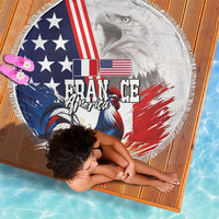 French-American Heritage Month Beach Blanket National Flags Style with Rooster and Bald Eagle - Wonder Print Shop
