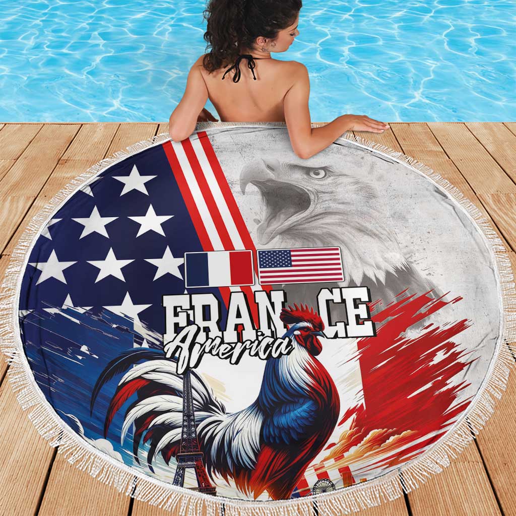 French-American Heritage Month Beach Blanket National Flags Style with Rooster and Bald Eagle - Wonder Print Shop