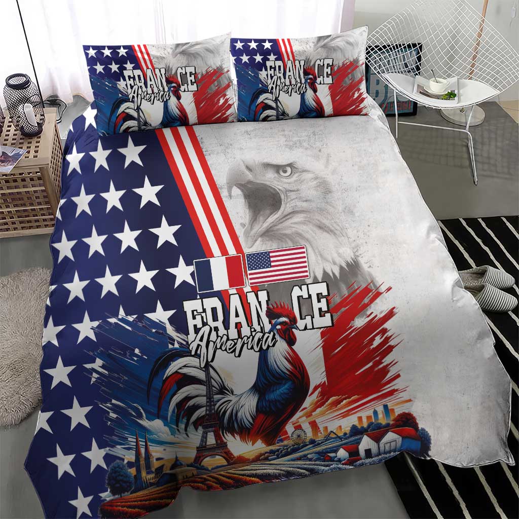 French-American Heritage Month Bedding Set National Flags Style with Rooster and Bald Eagle - Wonder Print Shop
