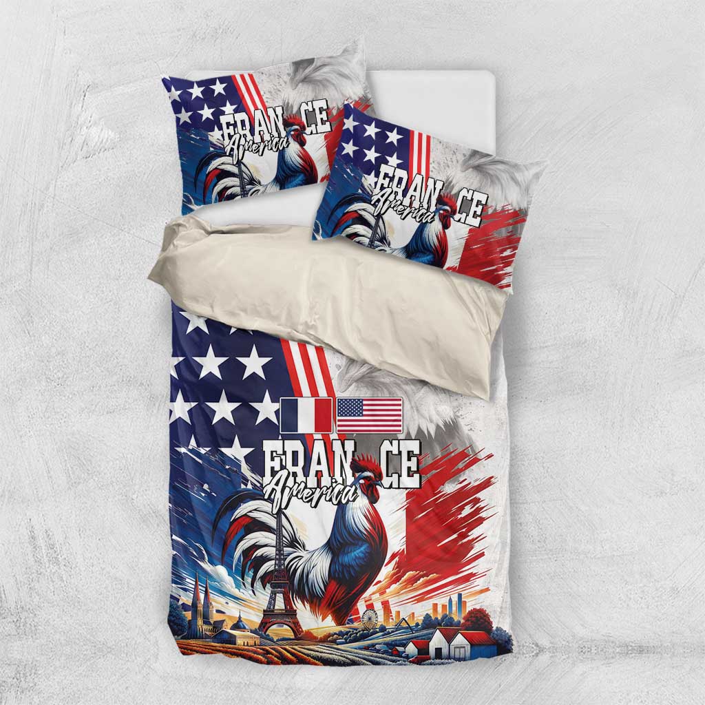 French-American Heritage Month Bedding Set National Flags Style with Rooster and Bald Eagle - Wonder Print Shop
