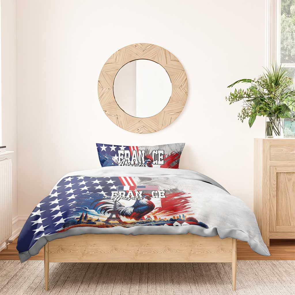 French-American Heritage Month Bedding Set National Flags Style with Rooster and Bald Eagle - Wonder Print Shop