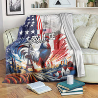 French-American Heritage Month Blanket National Flags Style with Rooster and Bald Eagle - Wonder Print Shop