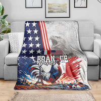 French-American Heritage Month Blanket National Flags Style with Rooster and Bald Eagle - Wonder Print Shop