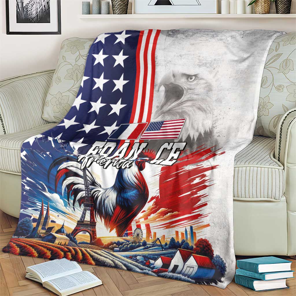 French-American Heritage Month Blanket National Flags Style with Rooster and Bald Eagle - Wonder Print Shop