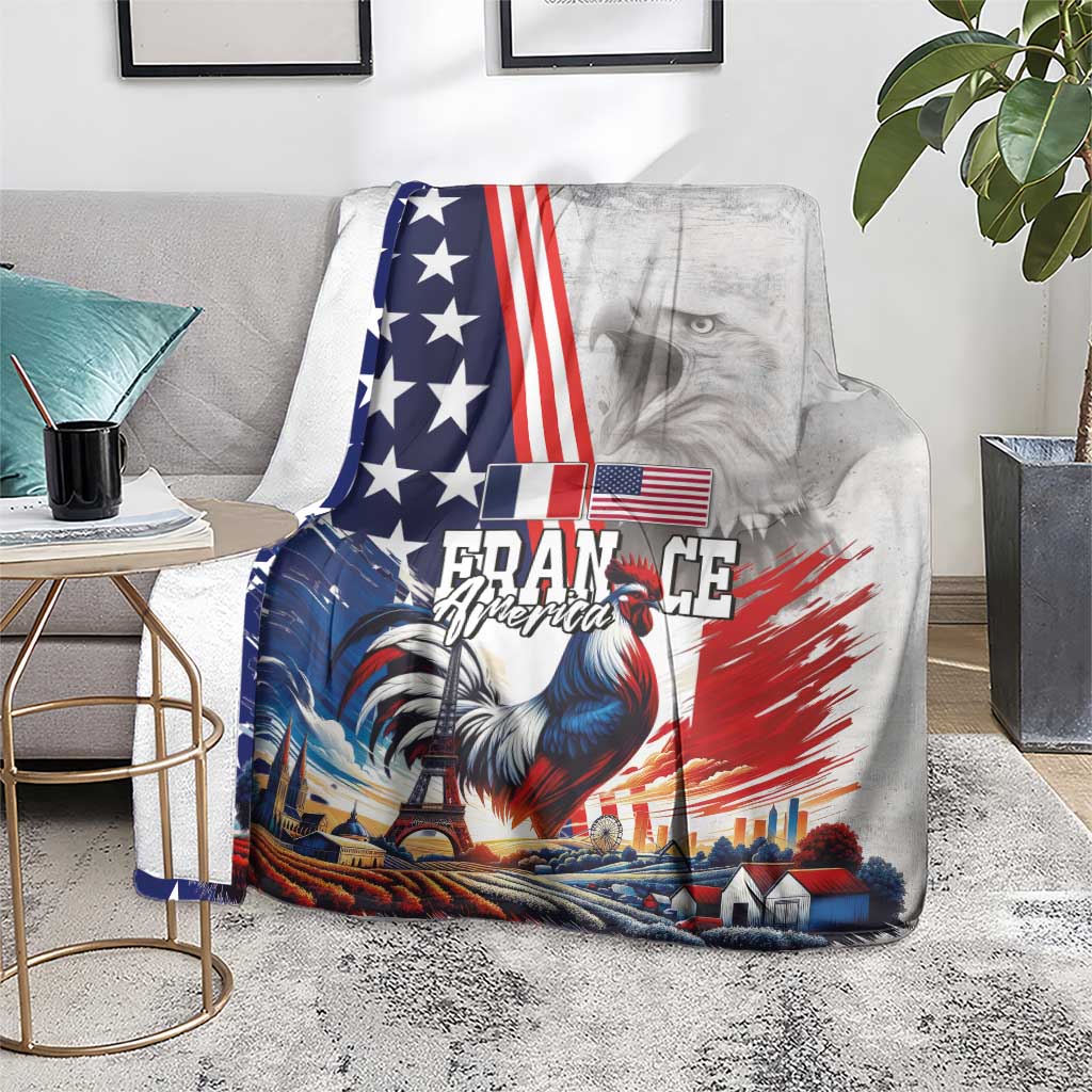 French-American Heritage Month Blanket National Flags Style with Rooster and Bald Eagle - Wonder Print Shop